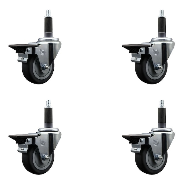 3.5'' Thermoplastic Rubber Swivel 1'' Expanding Stem Caster Set with Brake, 4PK